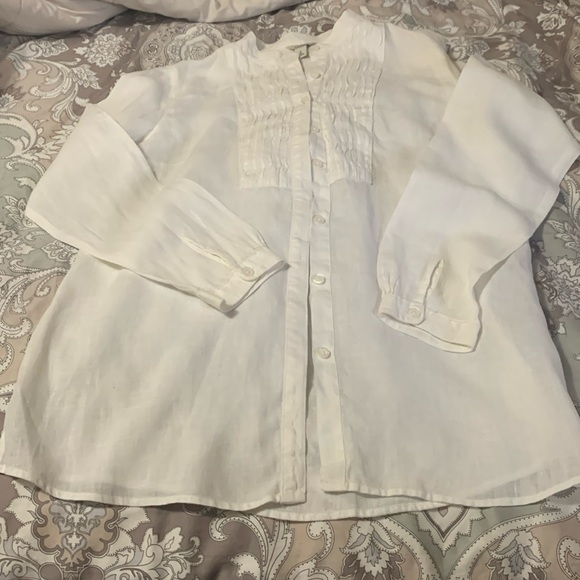 LL Bean linen tuxedo shirt machine washable - Picture 1 of 5